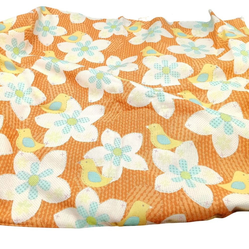 Vintage Orange Floral & Bird Patterned Fabric 2 Yards